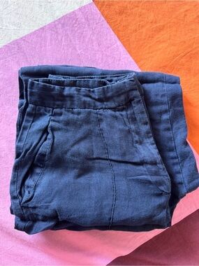 Blue Linen-Blend Pants